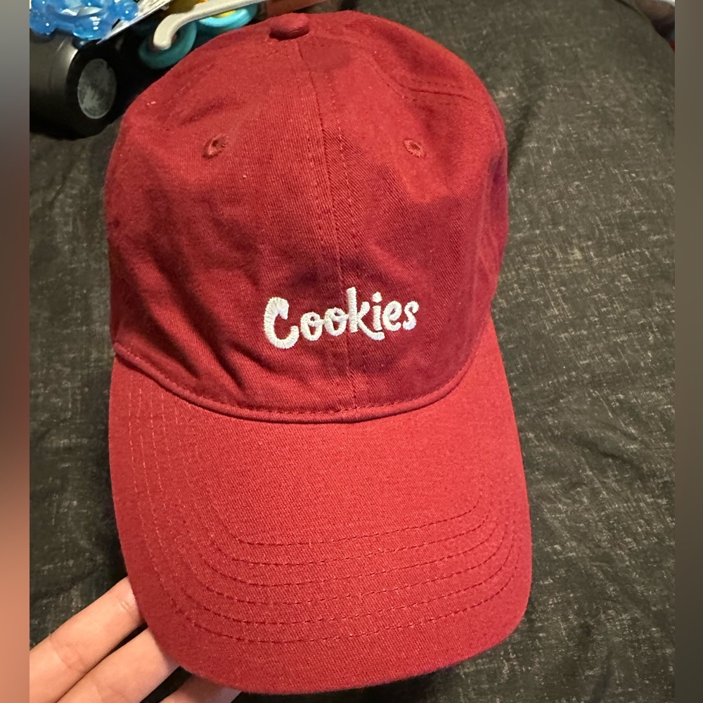 Stylish Red Cookies Hat with Brass Detail